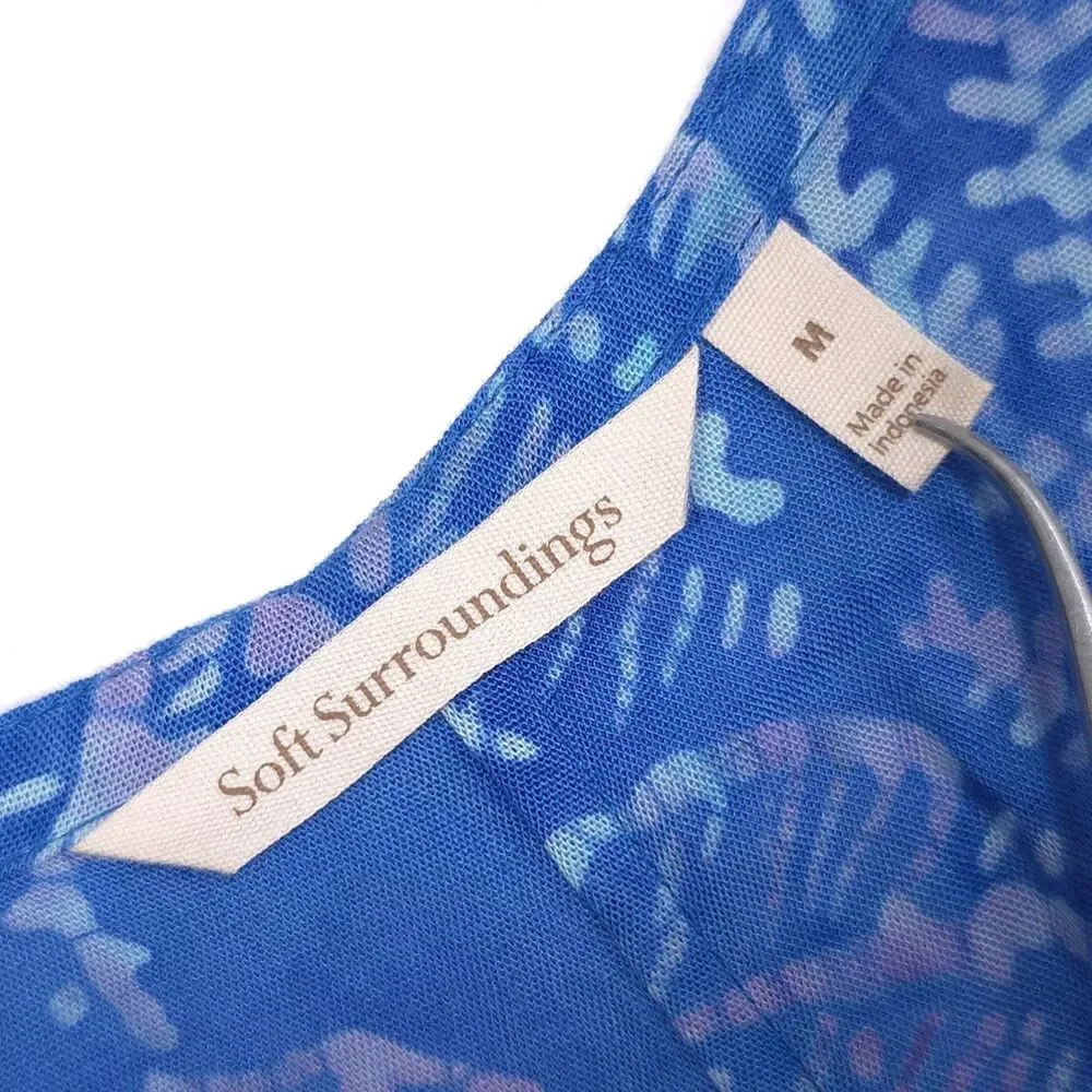 SOFT SURROUNDINGS Blue Floral Cold Shoulder Maxi Dress‎ Size M #2CL19